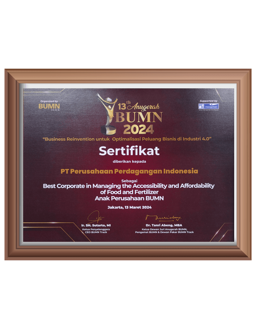 Anugrah BUMN Ke 13 Tahun 2024 - Best Corporate in Managing the Accessibility and Affordability of Food and Fertilizer Anak Perusahaan BUMN